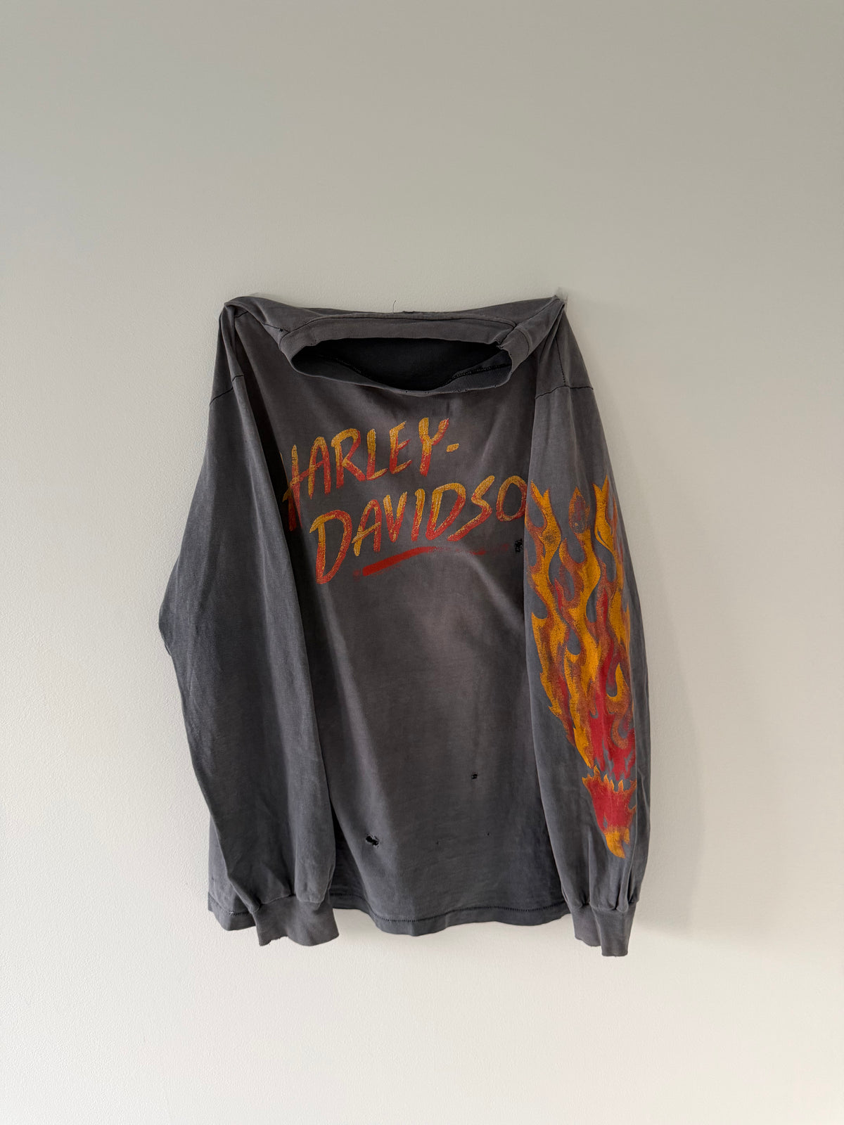 Faded 1980s Harley Davidson Single Flame Long-sleeve - M (19x27)