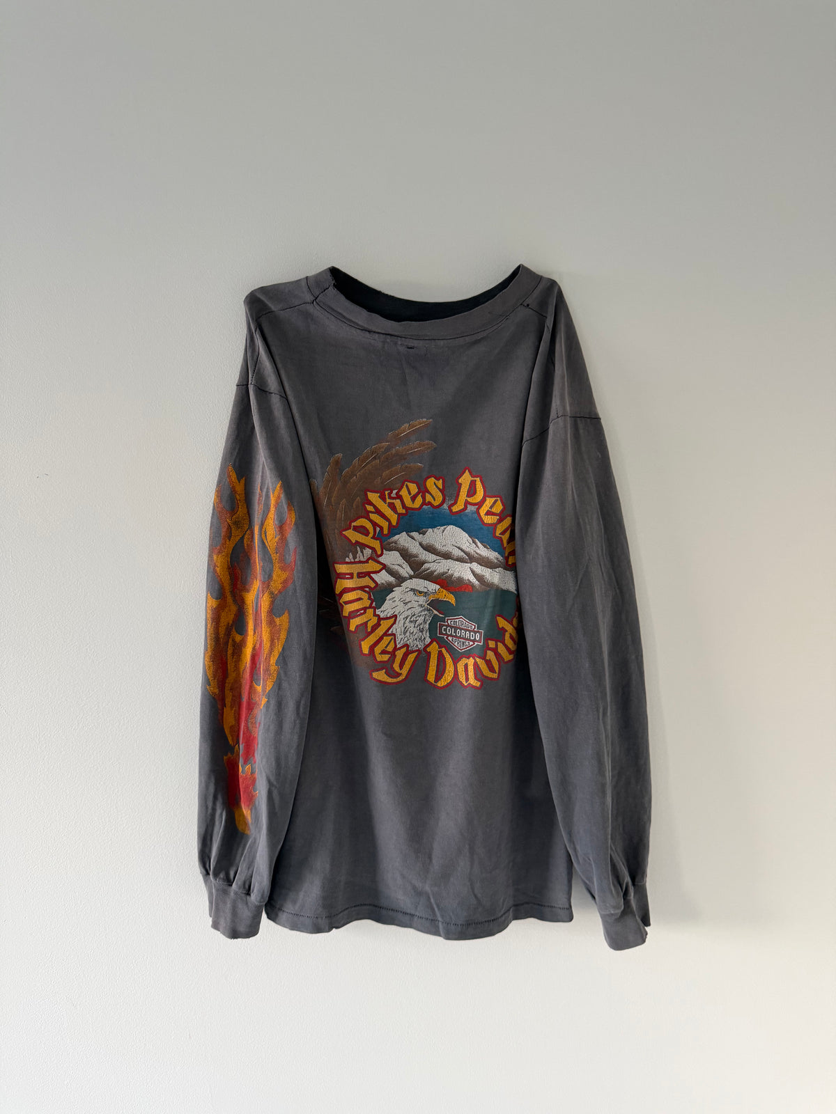 Faded 1980s Harley Davidson Single Flame Long-sleeve - M (19x27)