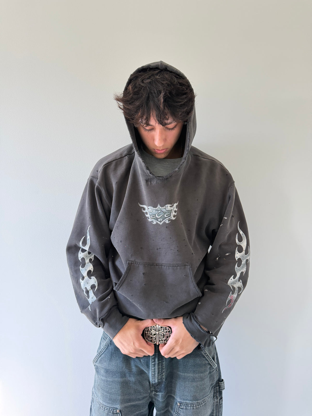Vintage Faded and Distressed Orange County Choppers Blades Hoodie - L (26x23.5)