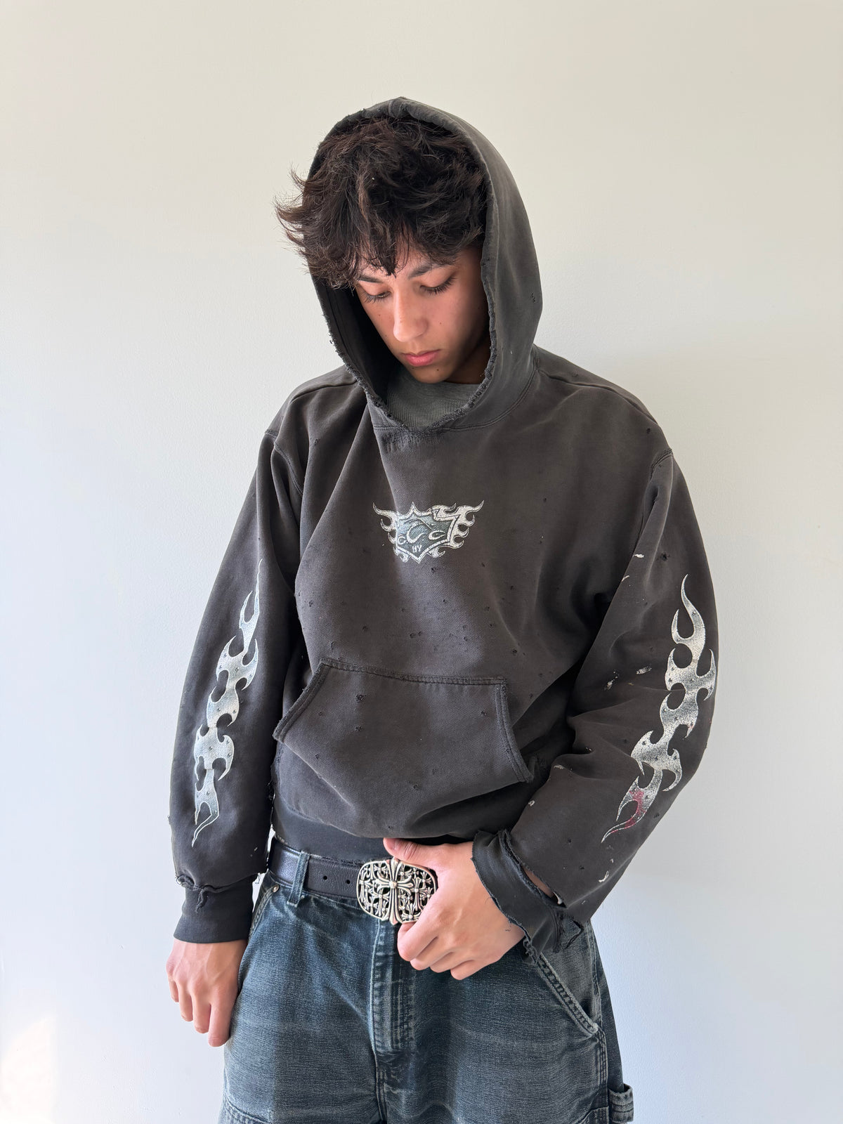 Vintage Faded and Distressed Orange County Choppers Blades Hoodie - L (26x23.5)