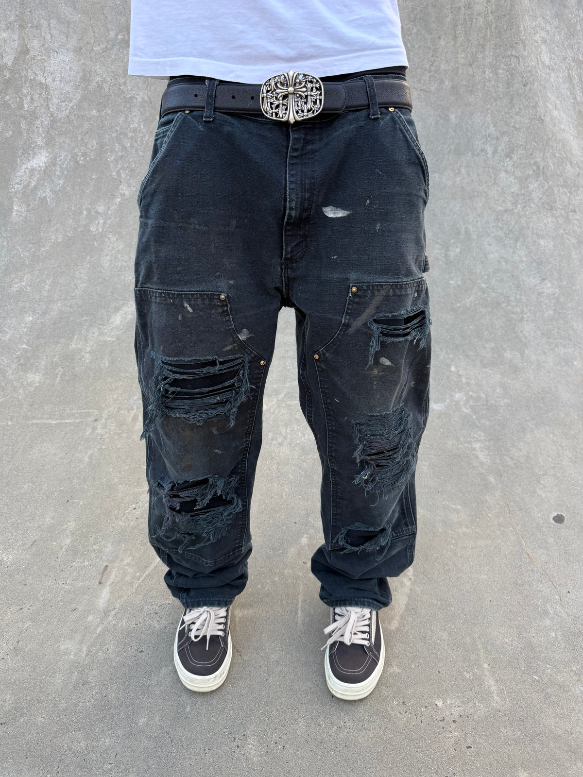 Faded and Thrashed Black Double Knee | 36x30