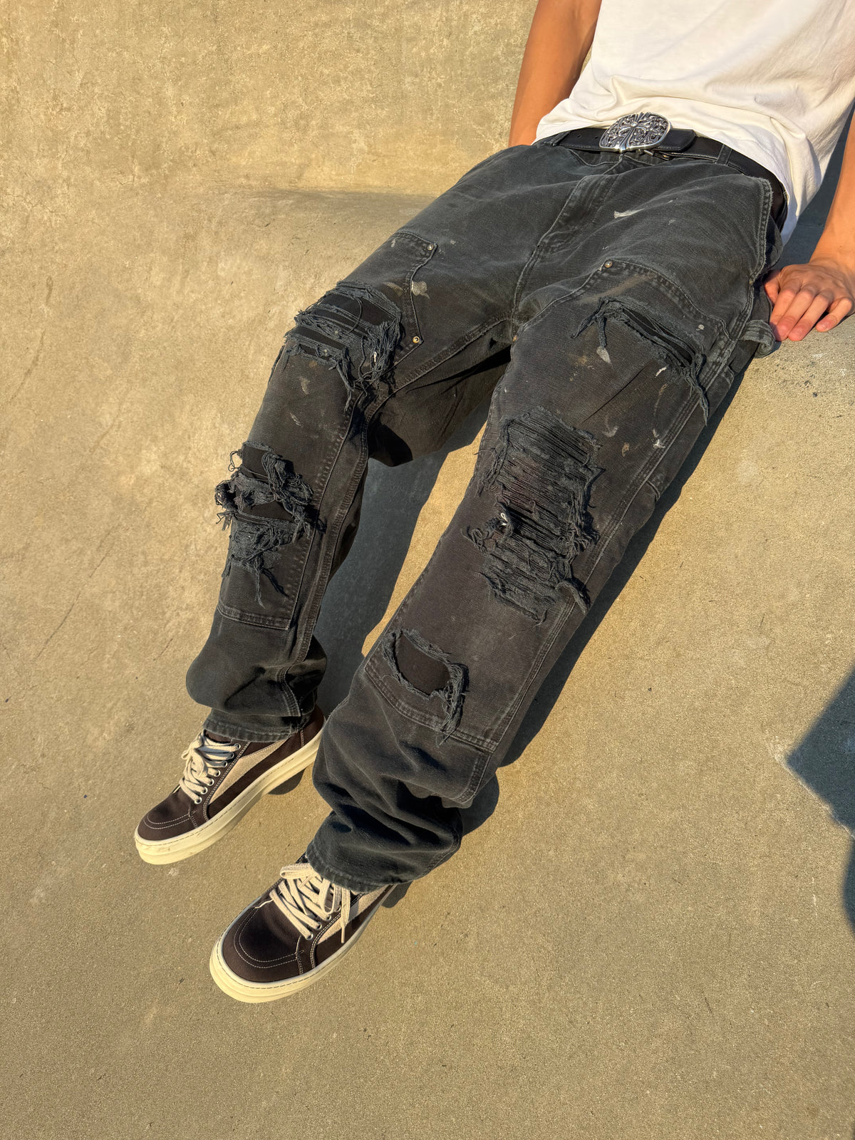 Faded and Thrashed Black Double Knee | 36x30