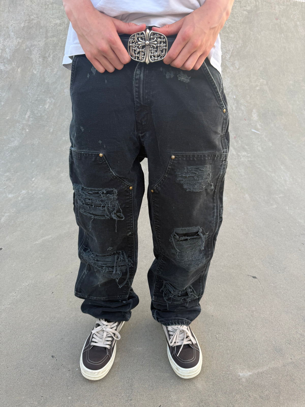 Faded and Thrashed Black Double Knee | 30x34
