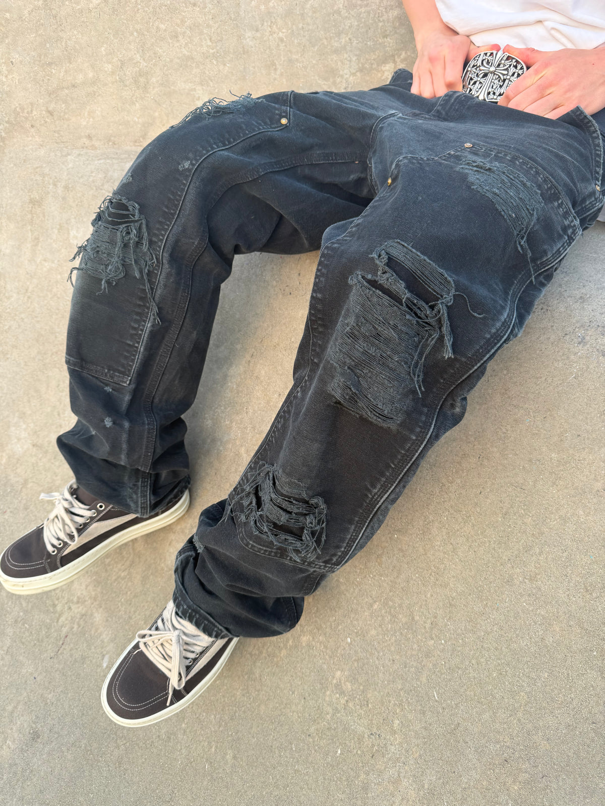 Faded and Thrashed Black Double Knee | 30x34