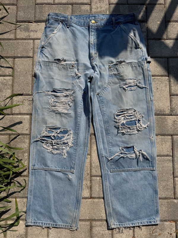 Faded and Thrashed Denim Double Knee | 38x30