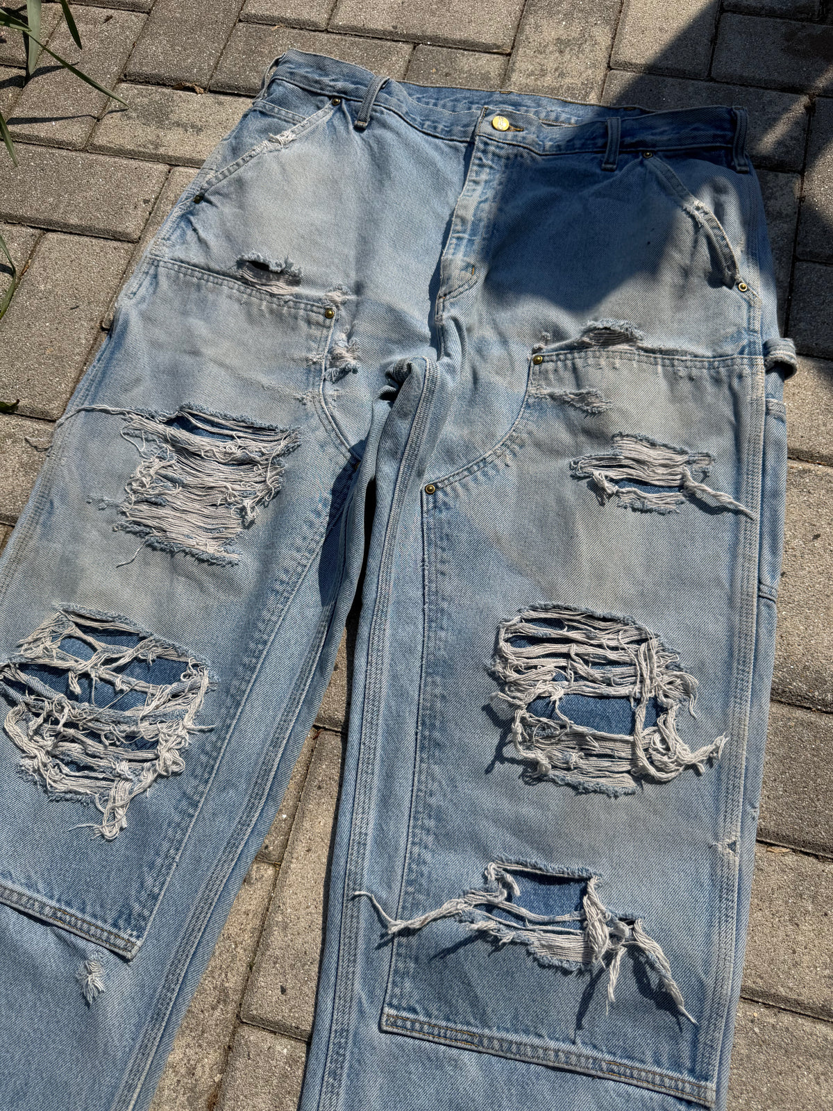 Faded and Thrashed Denim Double Knee | 38x30