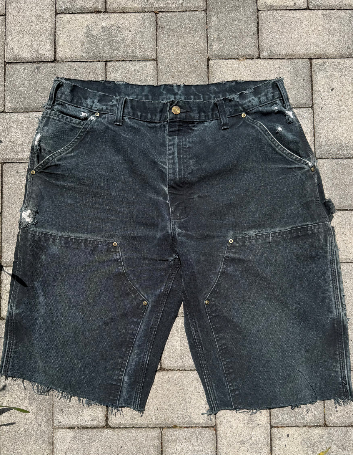 Faded and Thrashed Black Double Knee Short | 34
