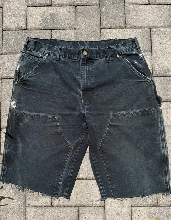 Faded and Thrashed Black Double Knee Short | 34
