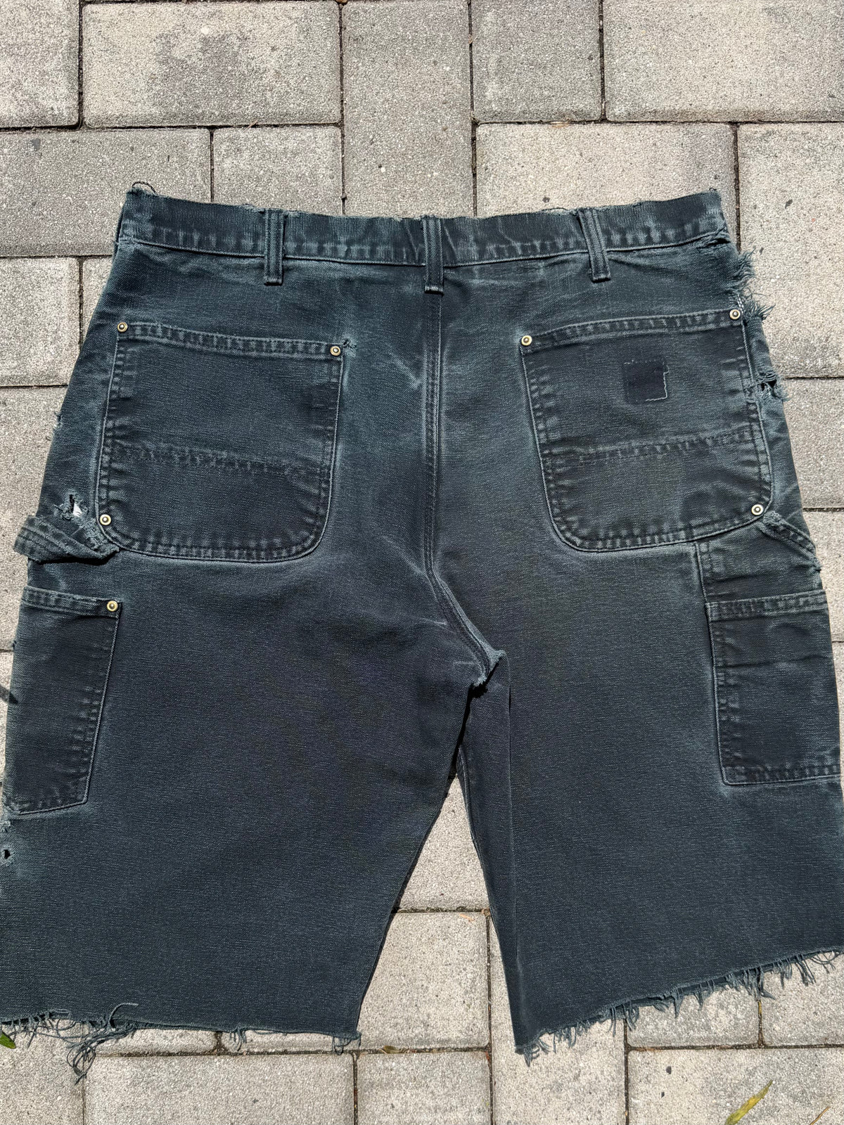 Faded and Thrashed Black Double Knee Short | 34