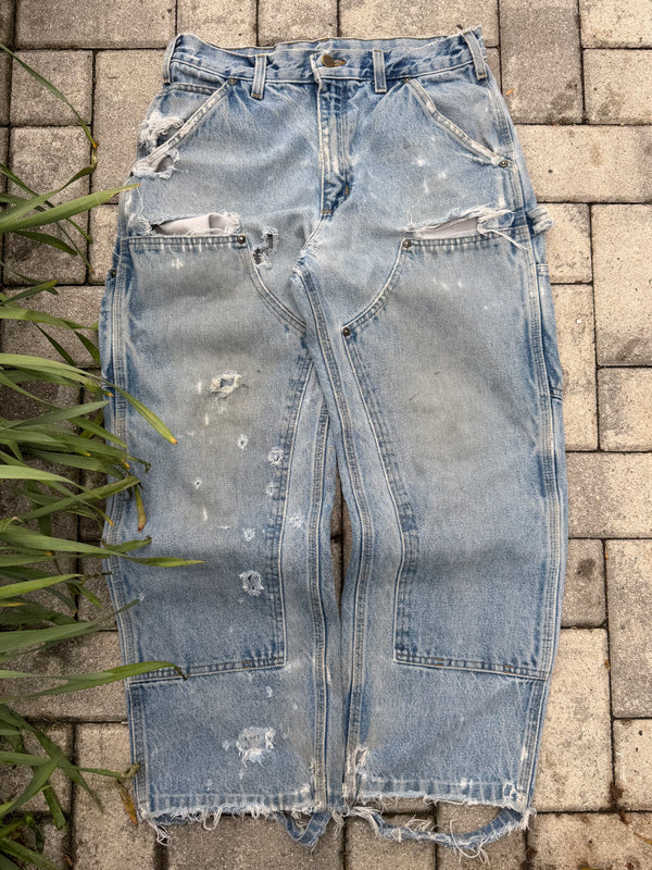 Faded and Thrashed Denim Double Knee | 30x32