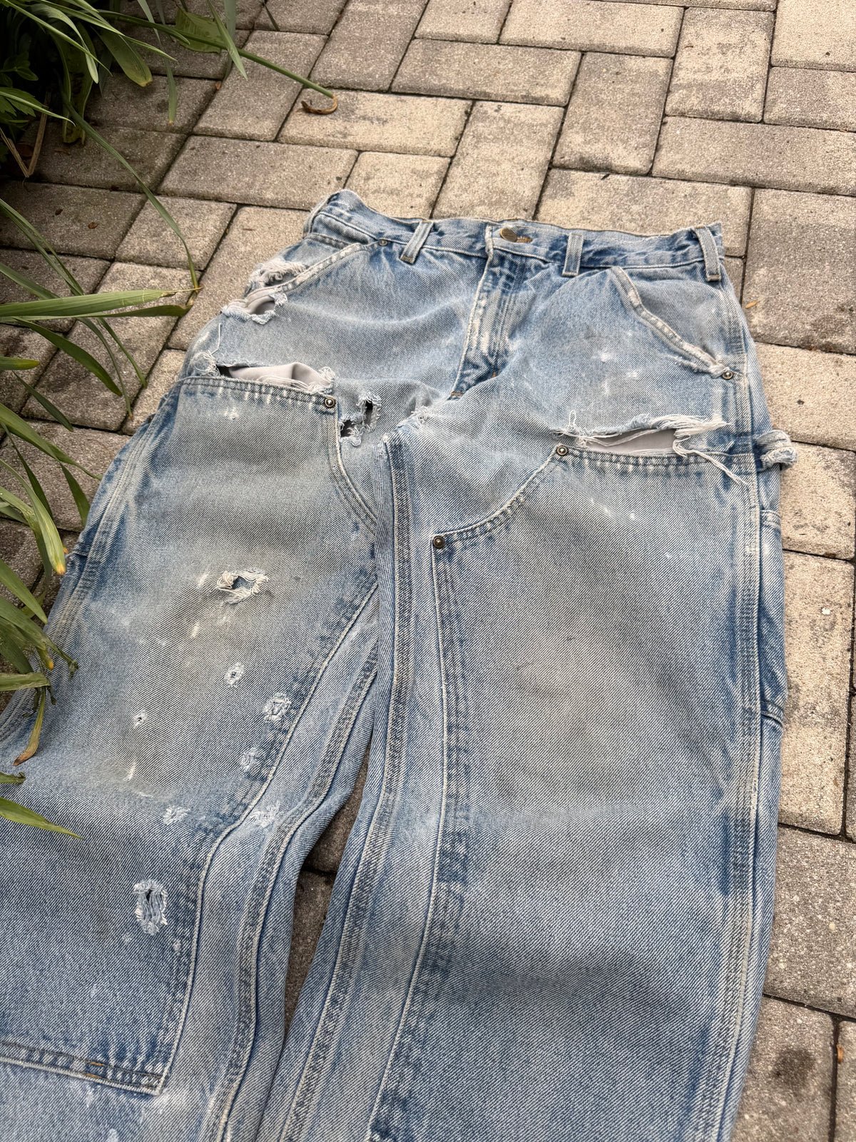 Faded and Thrashed Denim Double Knee | 30x32